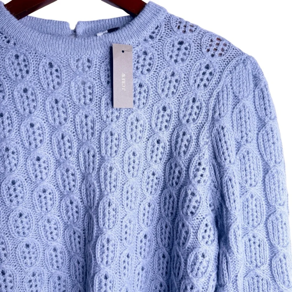 J. CREW NWT Puff Sleeve Alpaca Blend Knit Sweater Size Medium in Dusk Blue - Picture 2 of 10